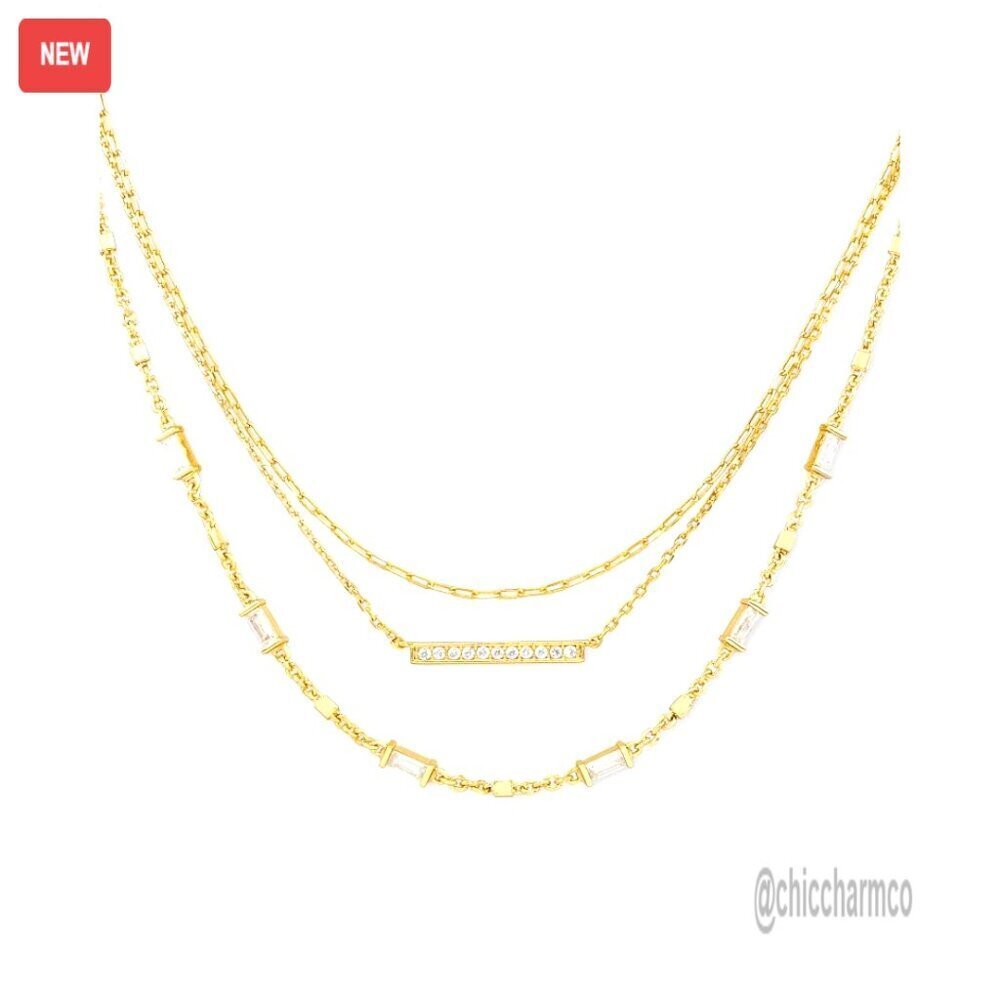 Gold-Plated Triple Strand Necklace, Lobster Clasp, 14k Stamp, Gift Ready